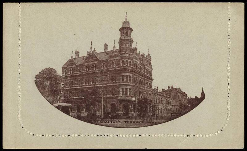 Letter Cards - 1913-14 1d Kangaroo (Original Die) (BW:LC14) "ST.GEORGE'S TERRACE, PERTH" (119D - unframed oval) in purple-brown, superb Unused.