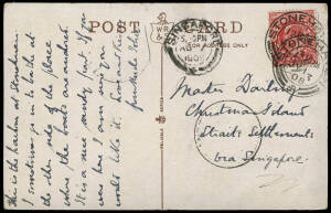 Christmas Island: 1908 (July 13) postcard from Stonehaven, SCOTLAND