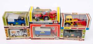 BRITAINS: Model Car and Truck Group Including Farm Land Rover (9571); And, Front Loader (9572). Most mint in original cardboard boxes. (14 items)