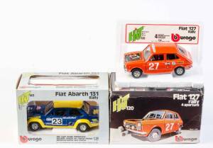 BURAGO: 1:24 Fiat Abarth 131 Rally (145); And, Fiat 127 Rally 4 Aperture (120). All mint in original cardboard boxes and labels. (2 items)