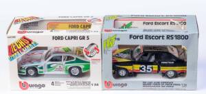 BURAGO: 1:24 Ford Escort RS1800 (118); And, Ford Capri GR 5 (181). All mint in original cardboard boxes and labels. (2 items)