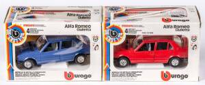 BURAGO: 1:24 A Pair of Alfa Romeo Gilulietta (164). All in original cardboard boxes and labels see images for condition. (2 items)