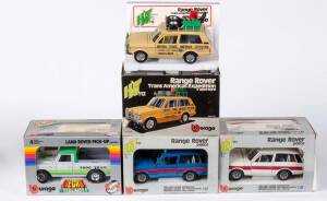BURAGO: 1:24 Range Rover Trans Americas Expedition (122); And, A Pair of Range Rover Police (117); And, Land Rover Pick-Up (190). All in original cardboard boxes and labels see image for condition. (4 items)