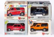 BURAGO: 1:24 Fiat 131 Carabinieri (138); And, Tom Cat Cruiser (157); And, Talbot Matra Rancho Grand Raid (171); And, Audi 80 GT Feuerwehr (149). All in original cardboard boxes and labels see image for condition. (4 items)