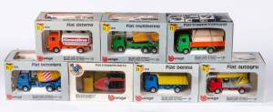 BURAGO: 1:43 Group of 7 Fiat Commercial Vehicles Including Trasporto Barca (1512); And, Betoniera (1506); And, cisterna (1508). All in original cardboard boxes and labels see image for condition. (7 items)