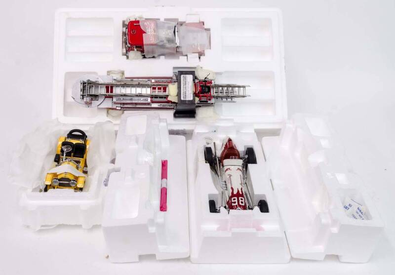 FRANKLIN MINT: Group of Model Cars and Trucks Including 1:34 Scale 1965 Seagrave Fire Engine Aerial Ladder Truck (B11WT77); And, 1:24 Scale 1967 Corvette L88 Convertible (B11UL65); And, 1:16 Scale1952 Agajanian Special Racing Car (B11YO19); And 1:24 1915