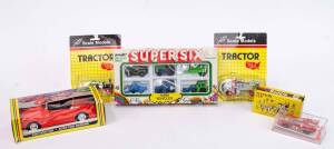 Group of Model Cars Including PLAYART: 'Super Six' Farm Vehicles (7587); And, BUDGIE: Hansom Cab (100); And, SUPER CHAMPION: Ferrari 512M N.A.R.T (64). Most Mint in original cardboard or plastic boxes. (23 items)