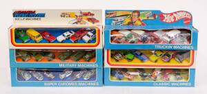 MATTEL: Hot Wheels Group of 6 Set Model Cars from the 1970s Including Military Machines (9504); And, Super Chromes Machines (9505); And, H.E.L.P Machines (9031). All in original cardboard display boxes. (6 items)