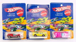 MATTEL: Group of Hot Wheels Die-Cast Metal 1970s Including 'Double Vision' Red (6975); And, 'Porsche 917' Yellow. Near mint condition in original packaging.