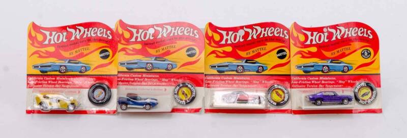 MATTEL: Hot Wheels Group 1960s-1970s 'California Custom Miniatures' Including Ice 'T'; And, Custom Barracuda; And, The Deamon. Most mint, all in original cardboard packaging. (10 items)