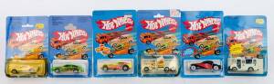 MATTEL: Hot Wheels Group form the 1970-80s Including Pontiac J-2000 (3917) Green; And, Mustang Stocker GT 350 (7644); And, Pepsi Challanger (2023). Most Mint all in original cardboard packaging. (28 items)