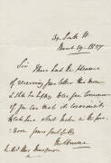 VISCOUNT MELBOURNE: Willam Lamb 2nd Viscount Melbourne; Prime Minister of the United Kingdom 1834 & 1835-1841 (The man whom the city of Melbourne was named in 1837). Hand written letter with signature dated 1837. Excellent condition