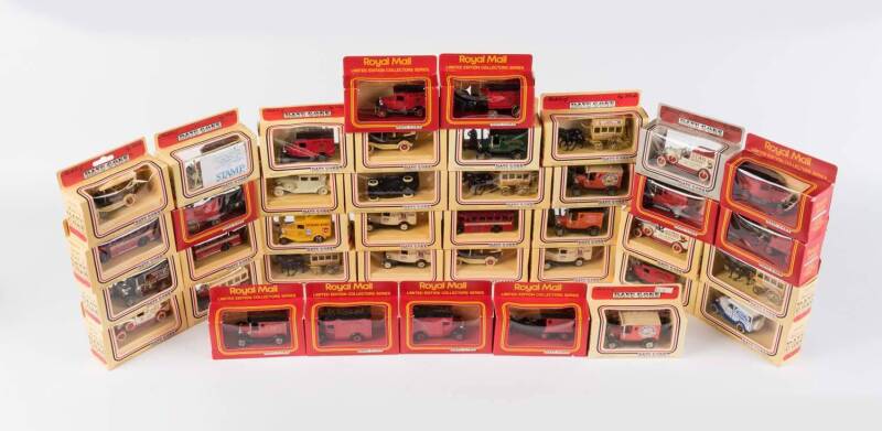 LLEDO: Group of 'Models of Days Gone' including Royal Mail Collectors Series Commemorative '350 year' Van; And, Cookie Coach Company Van. Most mint, all in original cardboard boxes. (38 itmes) 