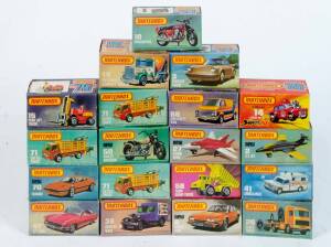 MATCHBOX: Group of Model Cars Including Cable Truck (26); And, Crane Truck (49); And, Swing Wing (27). Most mint, all in original carboard packaging. (61 items)