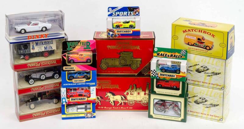 MATCHBOX: Group of Model Cars Including a Pair of 'Models of Yesteryear' Special Edition 1820 Passanger Coach & Horses (YS-39); And, 'Convoy' DAF Semi-Remorque (CY25); And, Stephenson's Rocket (YAS01-M). All mint in original cardboard packaging with lable