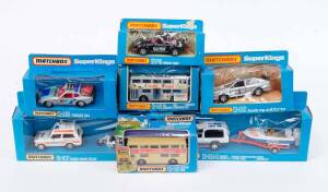 MATCHBOX: Group of 'Super Kings' Model Cars and Trucks &nbsp;Including Rancho Rescue Set (K-104); And Range Rover Police (K-97); And Audi Quattro (K-95). Most mint, all in original cardboard packaging. (16 items)&nbsp;