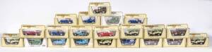 MATCHBOX: 1:35 A Group of 'Models of Yesteryear' Including 1918 Crossley (Y-13); And, 1937 Cord 812 (Y-18); And, 1945 MG-TC (Y-8). All Mint in original cardboard boxes. (21 items)