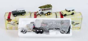 MATCHBOX: Group of 'Models of Yesteryear' Including 1922 Scania Vabis Postbus Special with Christmas Tree (YSC01-M); And, 'Fire Engine Series' 1937 GMC Ambulance (YFE30-M); And, Jim Beam Peterbilt Artic Box Truck and Trailer (KS186SA-M). All mint in origi