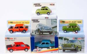 POLISTIL: 1:25 Fiat Regata (S201); And, Fiat 128 Rally (S17); And, Fiat 126 (S17); Fiat 500L (S599). All mint in original cardboard boxes and labels. (4 items)