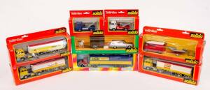 SOLIDO: Group of Model Trucks and Trailers Including DAF Citerne (369); And, Break Peugeot 504 AVEC Remorque Van (616); And, Citroen C35 Secours AUX Noyes. Most mint, all in original cardboard boxes. (8 items)