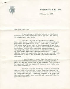 PRINCE PHILLIP: signature on (2) page letter with Buckingham Palace letterhead, dated Febuary 14, 1962. VG condition.