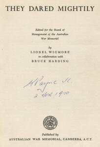 VICTORIA CROSS WINNERS: Books (3) - "They Dared Mightily" by Wigmore & Harding [Australian War Memorial, 1963], "Mark of the Lion - The Story of Capt.Charles Upham, VC and Bar" by Sandford [London, 1962] & "The Story of the Victoria Cross 1856-1963" by Sm