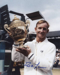 WIMBLEDON WINNERS: Signed photographs by Rod Laver, Bjorn Borg, Steffi Graf, Kim Clysters, Roger Federer, Margaret Court, Virginia Wade, and most notably Suzanne Lenglen 1919 champion (on card signed in pencil). VG condition.