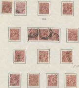 KGV Issues - TWO PENCE: Attractively presented collection with 2d brown SMult Wmk Perf 14 used x8, Perf 13½x12½ mint & used blocks of 4, punctured 'OS' x4 (one mint) and six listed varieties (one in a block of 4), 2d red range of plated examples including - 2