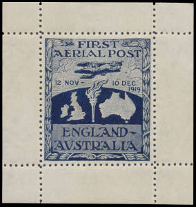 1919 (Nov 12) England-Australia AAMC#27b Ross Smith vignette with full margins, very well centred and unmounted with just light traces of hinging in margins only, an exceptional example of this iconic item, Cat $20,000 for mounted mint.