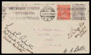 1924 (June) Adelaide-Sydney AAMC#71/72 two covers carried by Australian Aerial Services Ltd on their inaugural flights via Mildura, Hay, Narrandera and Cootamundra in a Sopwith 'Wallaby' and 'Antelope', the former with KGV 3d and 1&frac12;d tied Adelaide 'BRITIS