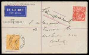 1931 (Sept 21) Australia-England AAMC#215a intermediate cover carried by Sir Charles Kingsford Smith in an Avro Avian on the first leg of his attempt to break Mollison's record time to England endorsed 'Sydney-Melbourne/per "SOUTHERN MINOR"' with KGV 2d r