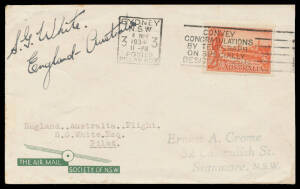 1931 (Dec 27) England-Australia AAMC#231a intermediate cover carried by H Jenkins and H Jeffrey from Darwin to Sydney on the last leg of their leisurely 44 day flight with 2d KSmith tied Sydney '16FE32' arrival cancel plus two later covers similarly flown
