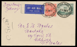 1932 (April 19) England-Australia AAMC#260 intermediate cover endorsed "Brisbane-Sydney" carried by CWA Scott immediately after his record-breaking flight to Darwin and signed "C Scott" on face with 3d Airmail and KGV 2d red tied Sydney '9MY32' datestamp 
