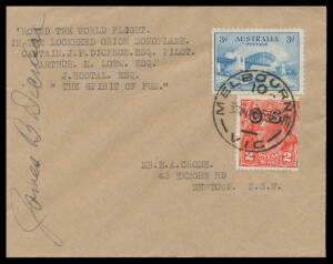 1932 (Oct 15) Australia-South Africa AAMC#289 intermediate Crome cover carried from Sydney to Melbourne on the first leg of a proposed 'Round The World' flight in Metro Goldwin Meyer's Lockheed Orion 'Spirit Of Fun' signed by pilot "James B Dickson" on fa