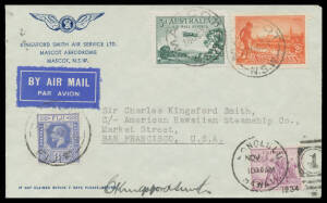 1934 (Oct 21) Australia-USA AAMC#455 Kingsford Smith Air Service Ltd, Mascot Aerodrome cover flown by Sir Charles Kingsford Smith & PG Taylor in the Lockheed Altair 8D 'Lady Southern Cross' on the first eastward crossing of the Pacific by air signed "C Ki