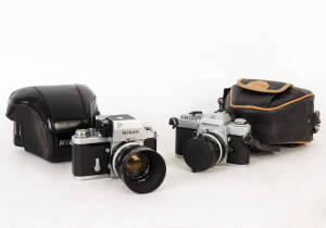 NIKON F 35mm SLR camera with 50mm lens; NIKKORMAT EL SLR camera with 50mm lens (c1972). G/VG condition.