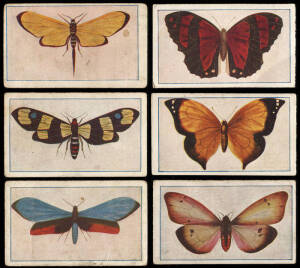 c1904-15 Sniders & Abrahams cards, noted 1914 "Butterflies and Moths" {Captions in capitals} (59) & {Captions in Mixed Letters} (58); 1909 "Shakespeare Characters" (38); 1912 "Animals and Birds" (34); 1915 "Great War Leaders and Warships" (53). Poor/G.