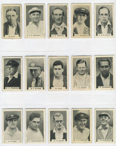 c1916-33 cards in album, noted 1932 Godfrey Phillips "Test Cricketers 1932-1933" [39]; 1916 Players "Napoleon" [25]; 1929 players "Curious Beaks" [50]; c1933 Waldorf-Astoria "Ordern" [271/287].