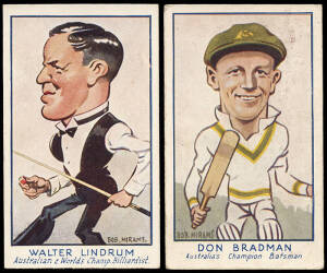 1933 Carreras (Turf Cigarettes) "Personality Series" (73-96), complete set [24], noted Don Bradman, Walter Lindrum, Haydn Bunton & Jimmy Pike. G/VG.