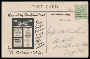 1910 (Aug 26) Blackpool-Southport Monthly Tariff Reform PPC inscribed "Carried by Aeroplane Mail/.../by C Grahame-White." with printed propaganda message overprinted in red