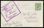 1912 (July 26) Daily Mail Aeroplane Circuit PPC with Great Britain Downey Head &frac12;d tied by light 'REDCAR' cds, superb boxed '[monoplane]/CARRIED BY/G Hamel/DAILY MAIL/AIRMAN' cachet in violet, minor creasing. Far superior to Gaetano Vullo's similar card wi