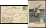 1913 (March 30) Burgdorf-Bern (Switzerland) per the Swiss aviator Oskar Bider - we'll call him "the Swiss Bleriot" - being a PPC of Bider & his plane with flight "Cinderella" on the viewside, Tell's Son 5c tied by '.../Burgdorf-Bern' cds in violet. Superb