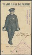 1919 (April 4) Manila Exhibition Flight Aero Club of the Philippines flimsy 'AERIAL POST CARD' with photo of the pilot Miss Ruth Law on the reverse, Philippines 2c tied by large triangular 'THE CHAMPION EXPLORER OF THE SKY/...' cachet - 2