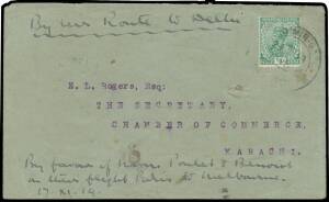 1919 (Oct-Nov) France-Australia intermediate cover from Karachi endorsed "By air route to Dehli" & "Per favour of Messrs Poulet & Benoist on their flight Paris to Melbourne 17XI19" with India ½a tied 'KASHMIR-GATE/24NOV19' arrival d/s, minor blemishes, pl