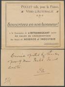 1919 (Oct-Nov) France-Australia intermediate cover from Karachi endorsed "By air route to Dehli" & "Per favour of Messrs Poulet & Benoist on their flight Paris to Melbourne 17XI19" with India ½a tied 'KASHMIR-GATE/24NOV19' arrival d/s, minor blemishes, pl - 4