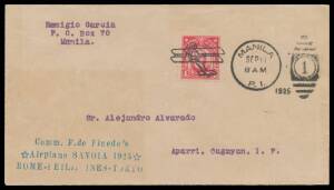 1925 (Sep 16) Manila-Aparri (Philippines) per Francesco de Pinedo with Manila duplex & 4c tied by biplane woodcut cancel, 'Comm F de Pinedo's/Airplane SAVOIA 1925/ROME-PHILIPPINES-TOKYO' cachet