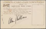 1925 (Nov 16) London-Capetown Imperial Airways Survey Flight souvenir postcard carried by Alan Cobham & AB Elliot in their DH50 with 'BY AEROPLANE LONDON-CAPETOWN "FLIGHT" SPECIAL MAIL' imperforate label in red tied 'BY SPECIAL AIR MAIL/16-11-25/LONDON/CA - 2