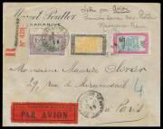 1926&nbsp;(Dec 9)&nbsp;Madagascar-France&nbsp;per French aviators&nbsp;Bernard & Guilbaud&nbsp;registered cover franked 25fr50c with scarce black/red 'PTT MADAGASCAR Serie E No 31/PAR AVION' label just tied by Tananarive cds, minor blemishes,&nbsp;Muller&nbsp;#1 rated 25,000pts.