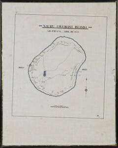 NAURU (PLEASANT ISLAND): Map of the Pacific island c1921 hand drawn on cloth, framed and glazed, 50 x 40cm VG condition.