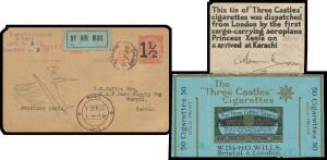 1928 (Sep 2) India-Iraq India '1½' on 1a Postal Card carried on the return flight to England by Captain Barnard & Flight Officer Alliott in the Fokker 'Princess Xenia' with octagonal 'KARACHI/31AUG28/UNPAID' d/s & 'MAGIL' arrival cds, signed by both pilot